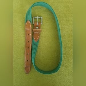 Vintage Preppy Equestrian Belt Green Woven Leather Embossed Leather Horse